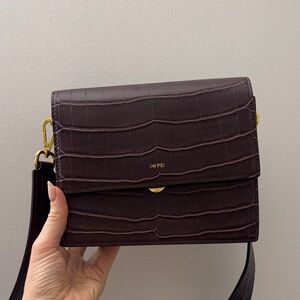 JW PEI Dark Brown Croc-Embossed Crossbody Bag